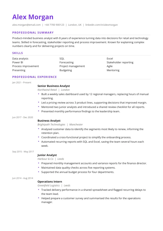 Career Change CV template preview