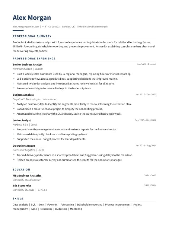 Consultant CV template preview