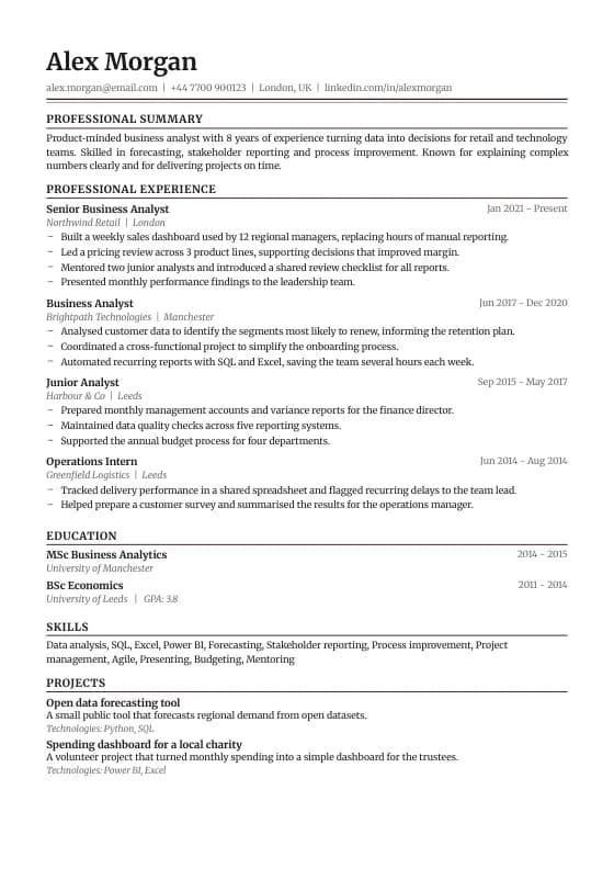 Counsel CV template preview
