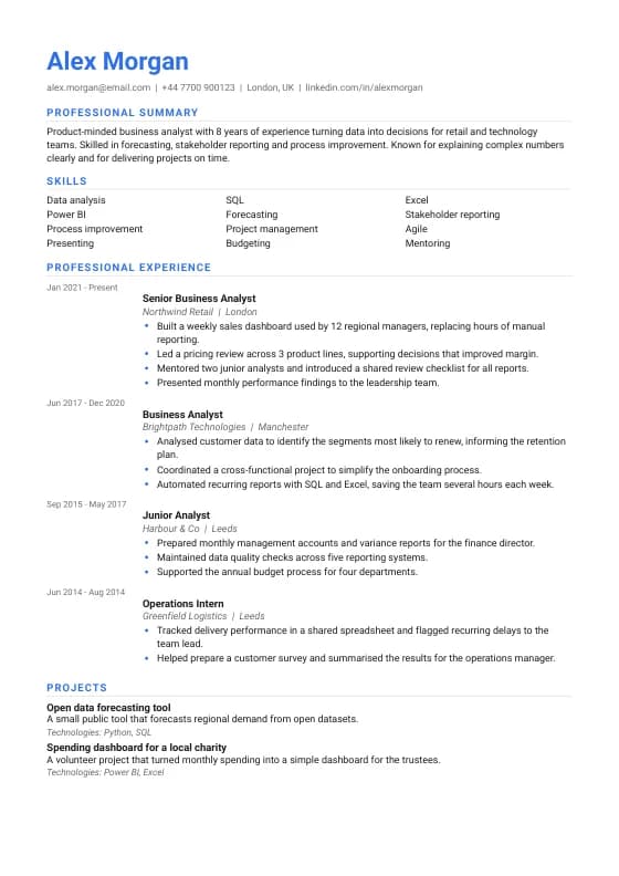 Data Scientist CV template preview