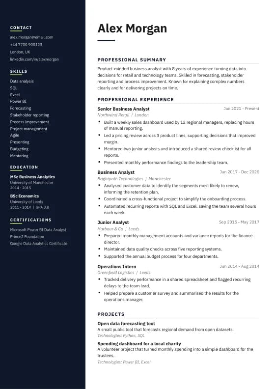 Dev Stack CV template preview