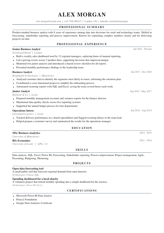 Finance CV template preview
