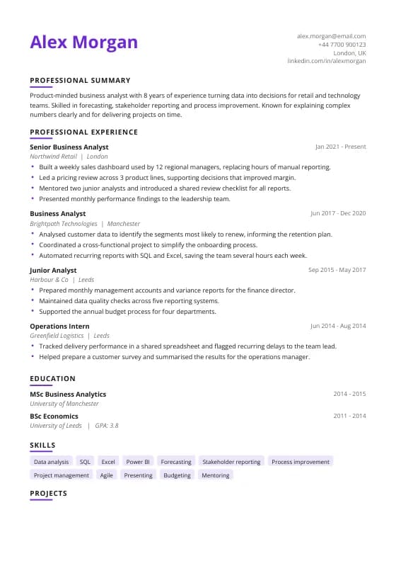 Full-Stack CV template preview