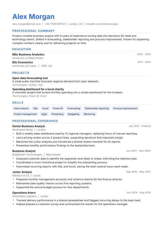 Graduate CV template preview