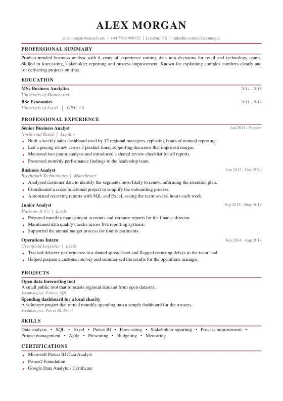 Harvard CV template preview