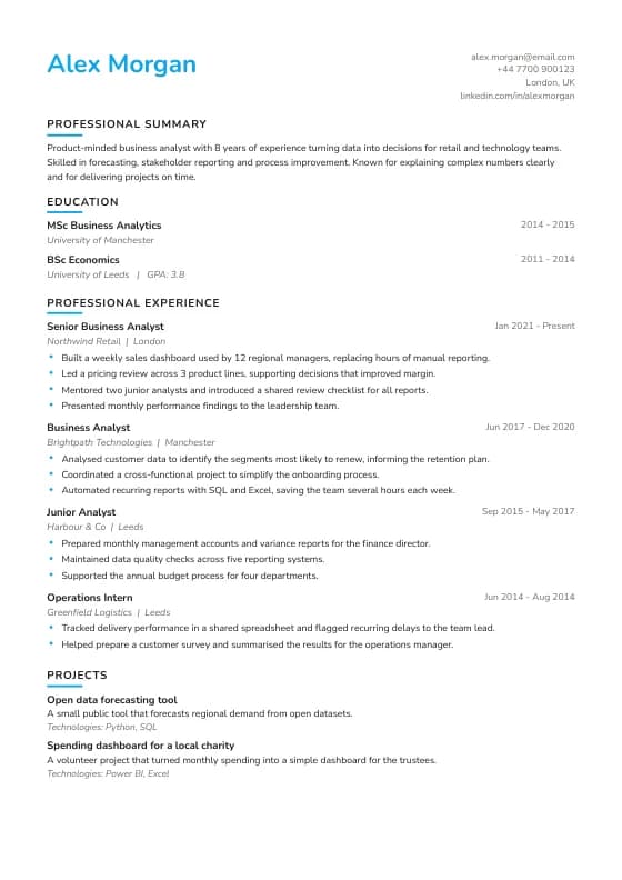Internship CV template preview