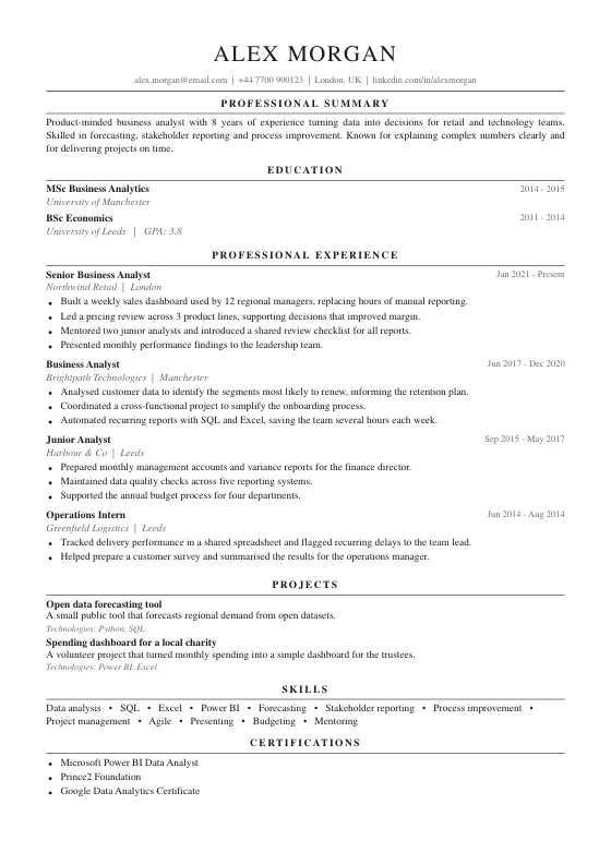 Ivy League CV template preview