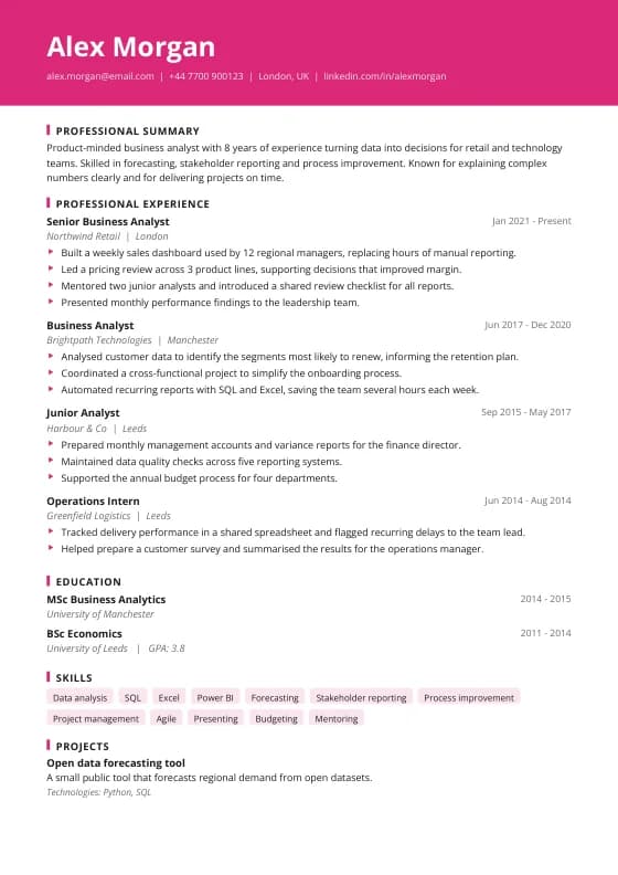 Marketer CV template preview