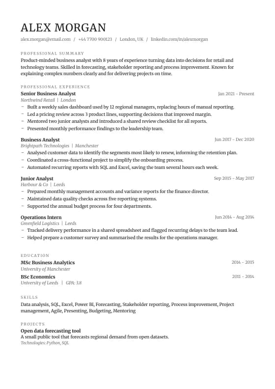Minimal CV template preview