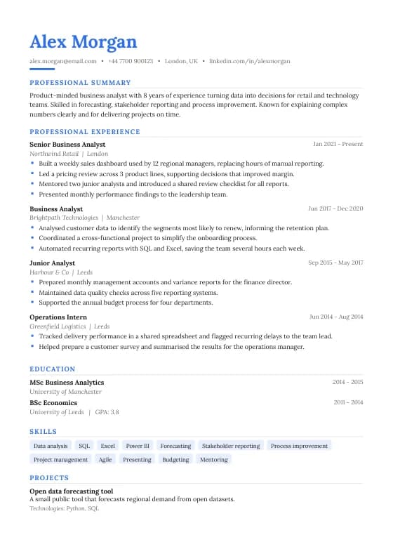 Modern CV template preview