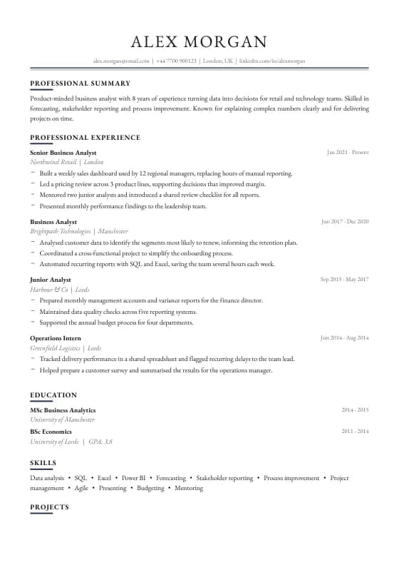 Oxford CV template preview