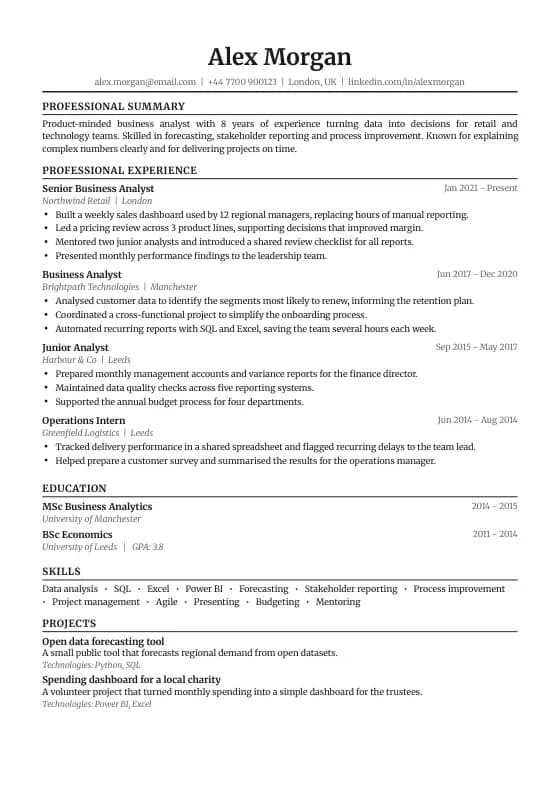Principal CV template preview