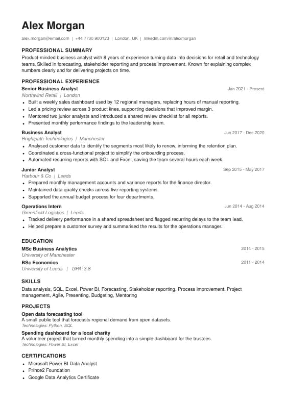 Simple CV template preview